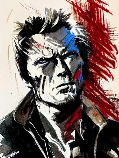 Image similar to clint eastwood by bill sienkiewicz, detailed, hyper-detailed