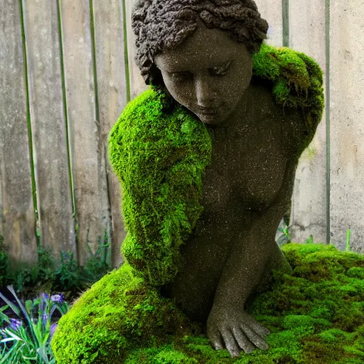 Image similar to a sculpture made of moss and flowers