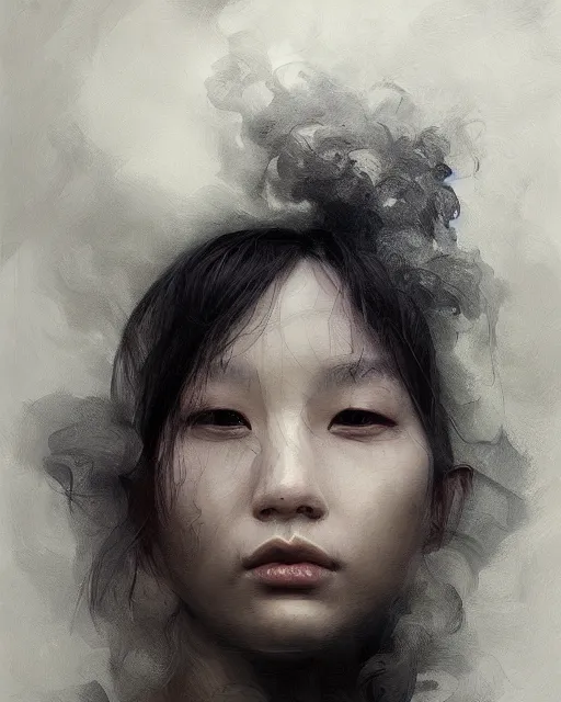 Prompt: smokey water portrait, by WLOP and James Jean