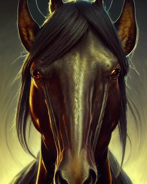 Image similar to horse art by giger, deep focus, d & d, dark fantasy, intricate glow accents, elegant, highly detailed, digital painting, artstation, concept art, matte, sharp focus, 8 k 3 d, hearthstone, art by artgerm and greg rutkowski and alphonse mucha