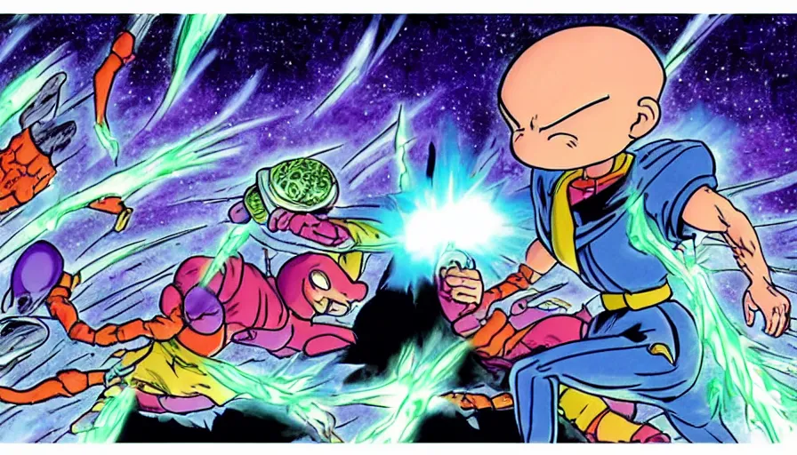 Image similar to screenshot of an evil alien villain charging energy. illustrated by Akira Toriyama