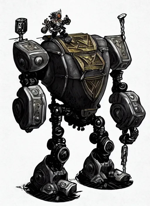 Image similar to dwarf fighter sitting in chair robot mech, exquisite details, black beard, white background, by studio muti