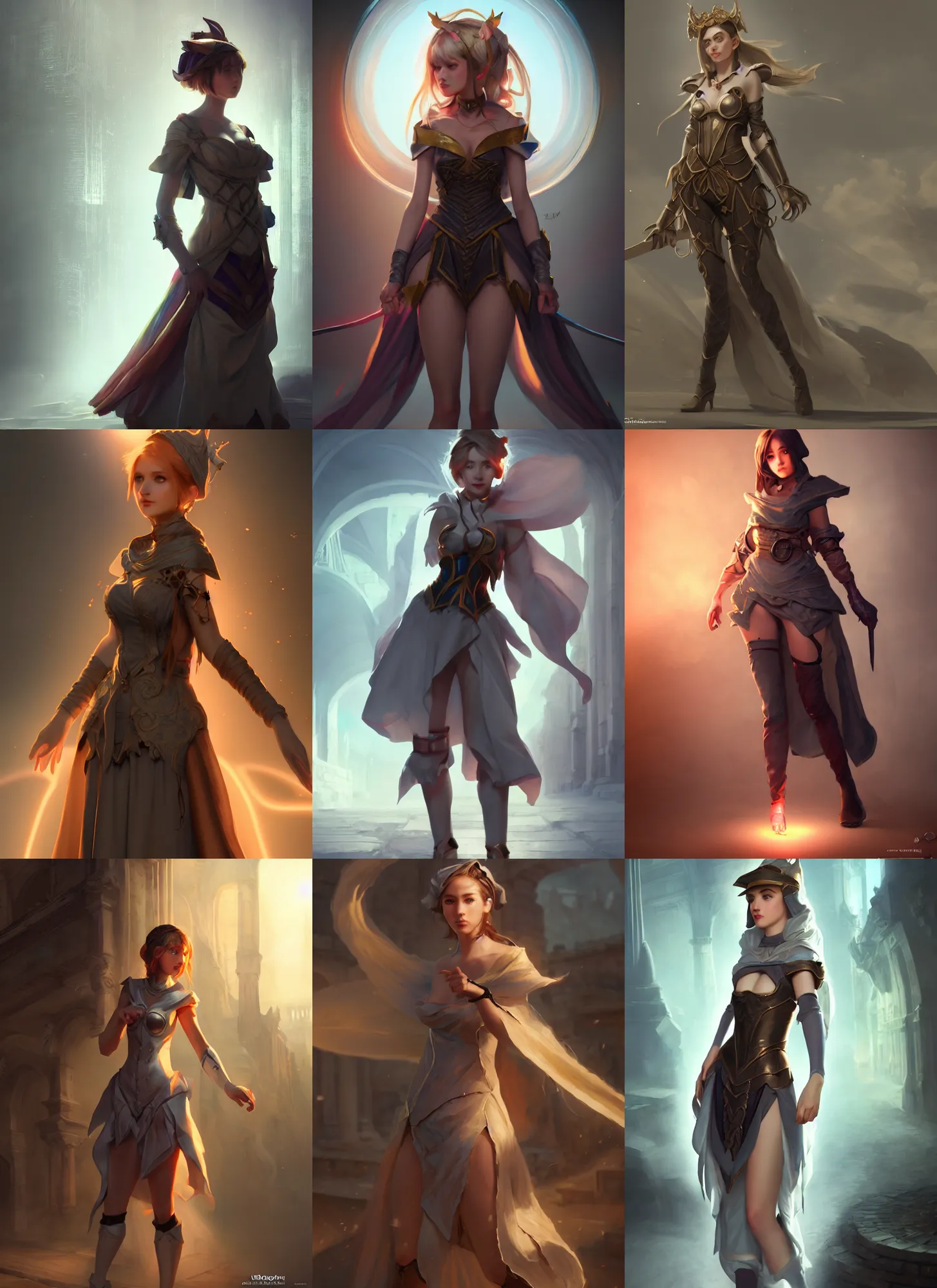 Prompt: sophisticated composition, old masters light composition, procedurally generated, epic mage girl character posing for concept art, costume design from urban designers, ancient city streets behind her, substance designer, PBR, HD, Ultra detailed, hyperrealistic, megascans, volumetric light, concept by master artist, made in paint tool SAI2, trending pixiv face