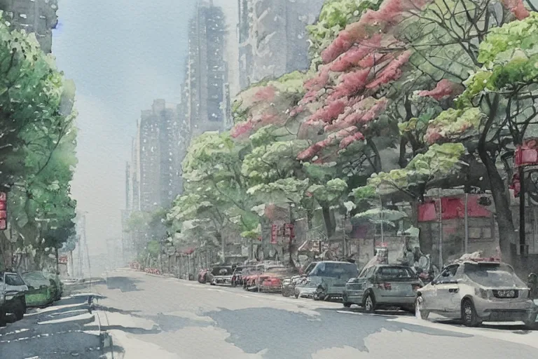 Image similar to nanshan road summer watercolor trending on artstation