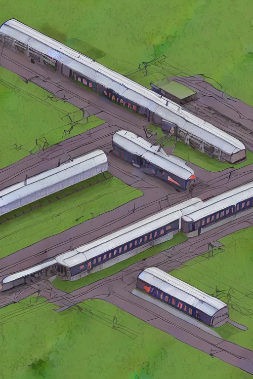 Prompt: railway train station in realistic style. isometric view