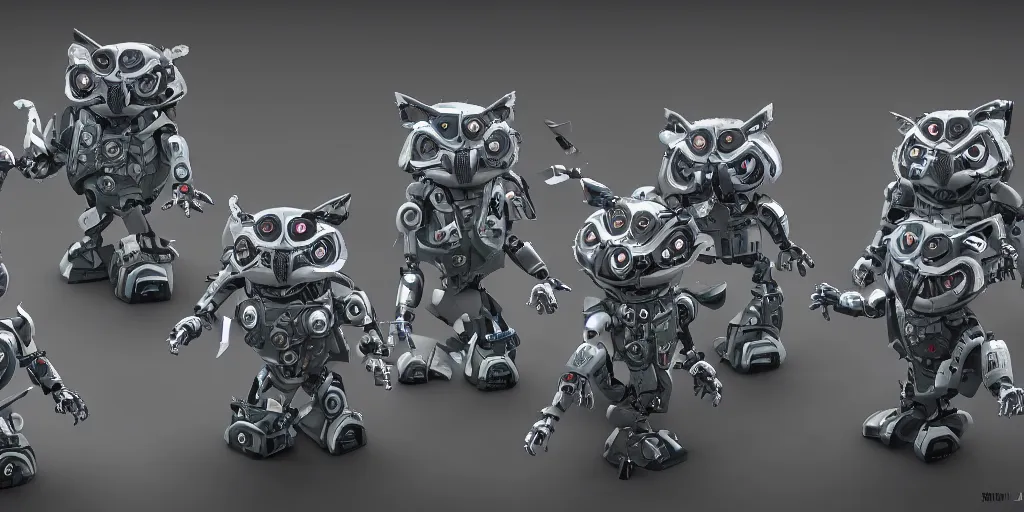 Image similar to an army of evil, malevolent, robot mechincal owls using computers. this 4 k hd image is trending on artstation, featured on behance, well - rendered, extra crisp, features intricate detail and the style of unreal engine. volumetric lighting