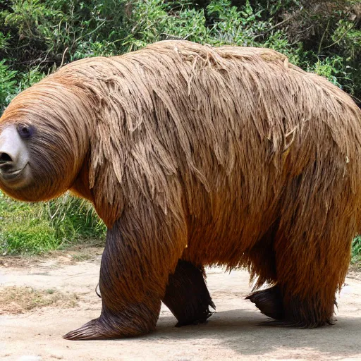 Prompt: a giant ground sloth walking