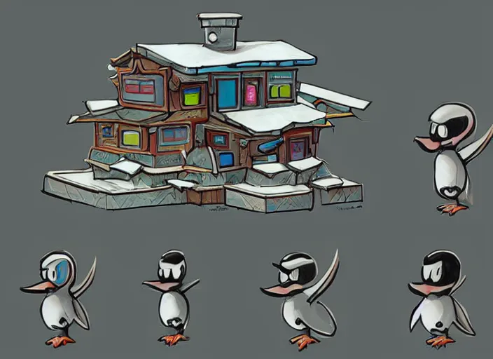 Prompt: generated nintendo 6 4 concept art of a penguin house, artgerm, rutkowski, tooth wu, beeple, and intricate