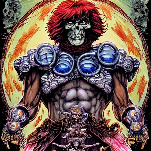 Prompt: portrait of crazy he - man skeletor, symmetrical, by yoichi hatakenaka, masamune shirow, josan gonzales and dan mumford, ayami kojima, takato yamamoto, barclay shaw, karol bak, yukito kishiro