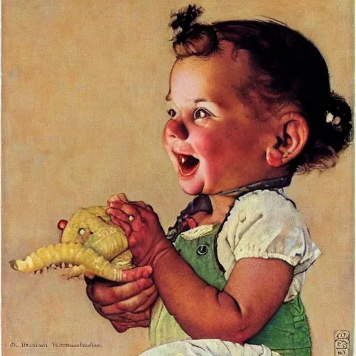 Image similar to smiling worm baby by norman rockwell