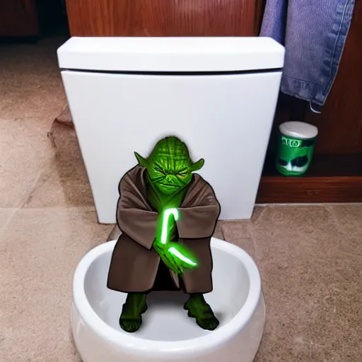 Image similar to Yoda emerging from a toilet