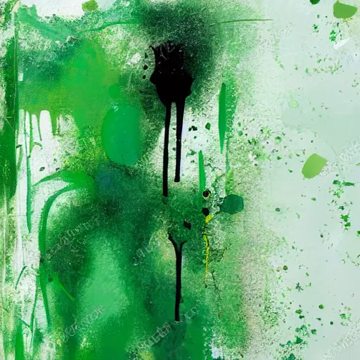 Image similar to dripping different shades of green paint across the abstract figure , heroic pose ,realistic , high detail, on a white background