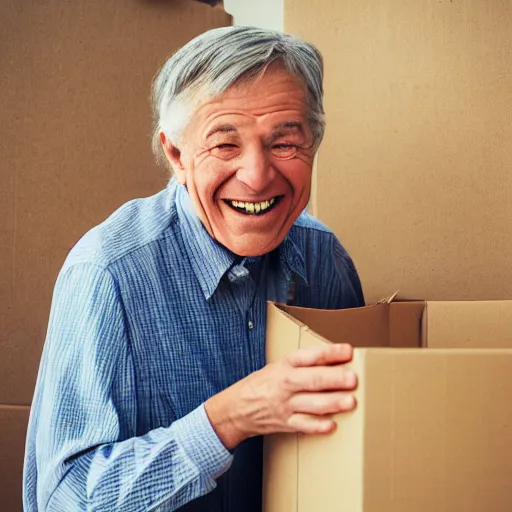 Image similar to an smiling old man hiding in a box