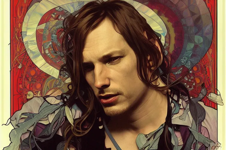 Prompt: hyper realistic portrait of the bends singer songwriter, by lee bermejo, alphonse mucha and greg rutkowski