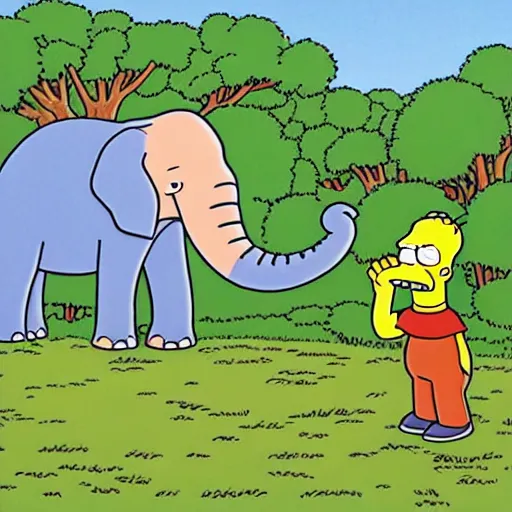 Image similar to elephant in the bush, simpsons style