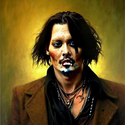 Image similar to portrait of johnny depp as a rat, detailed face, detailed painting, epic lighting, by ilya repin, phil hale and kent williams