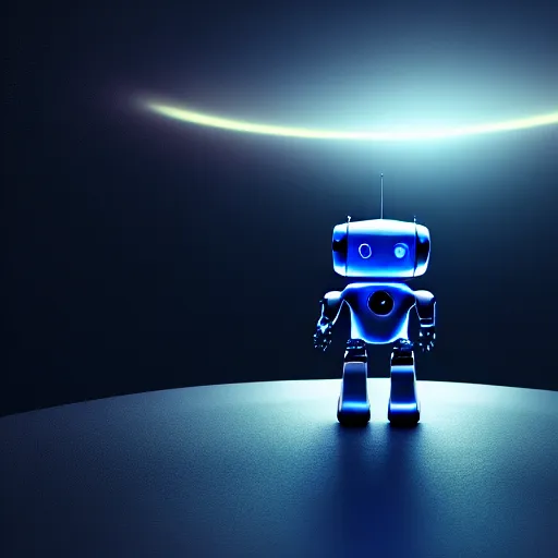 Image similar to a cute little robot in a space. super realistic 8 k render of a dark hooded powerful elegant, cinematic composition