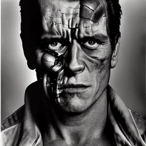 Prompt: the terminator, richard avedon large format film photograph