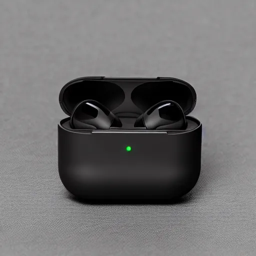 Image similar to black airpods pro case with marshmallow logo on it, studio, product photo