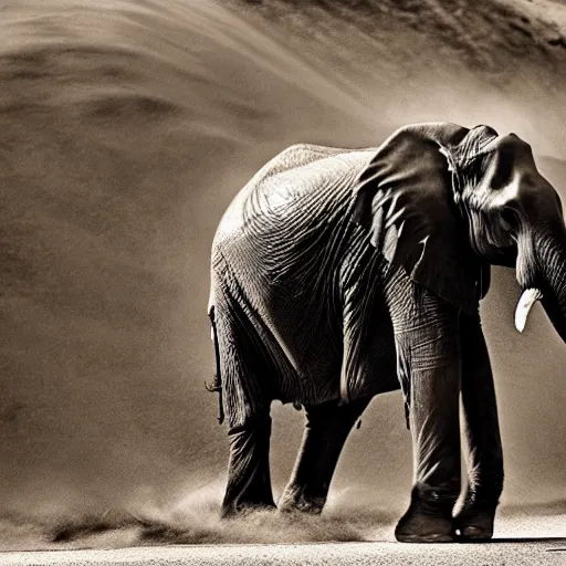 Image similar to picture of elephant riding a motorcycle, white and black, national geographic, award winning