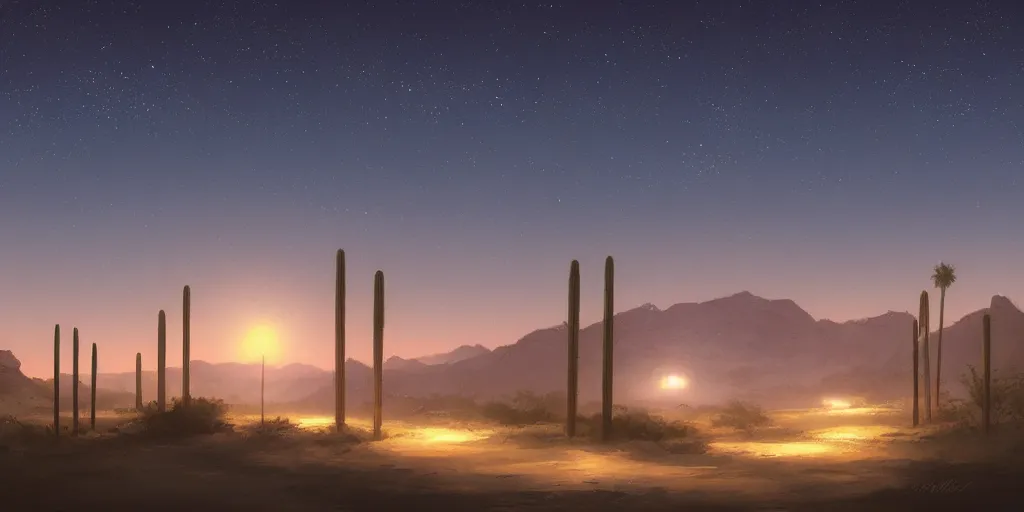 Image similar to a stunning desert landscape at night by makoto shinkai