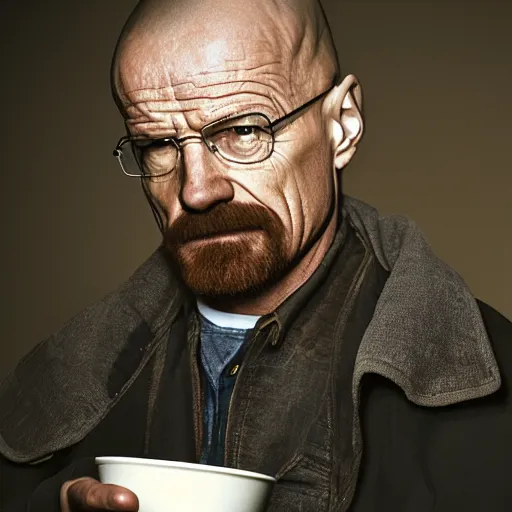 Image similar to walter white eating barley, photography,