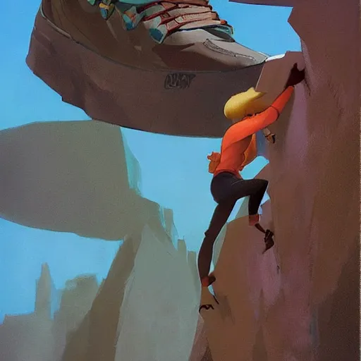 Image similar to colored climbing shoes, by Craig mullins, Steve Purcell, Ralph McQuarrie. Design. Fashion. Trending on artstation. Centered image, no background