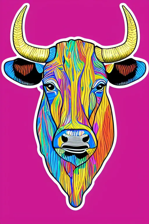 Image similar to A portrait of a dictator bull, sticker, highly detailed, colorful, illustration, smooth and clean vector curves, no jagged lines, vector art, smooth