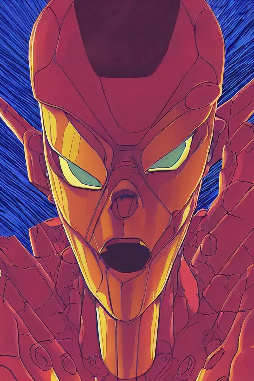 Prompt: a close - up of a evangelion head, drawn by robbie trevino and dan mumford, poster, forty - five degree perspective composition, digital art, comic art, concept art