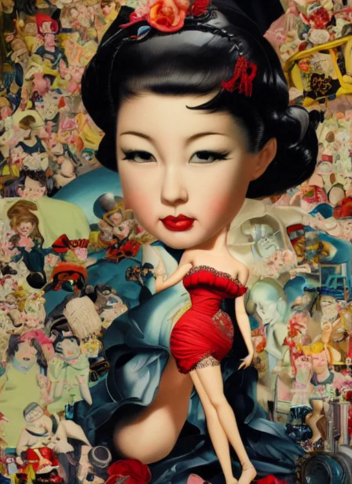 Image similar to inside the incredible complicated doll factory, painting by Gil Elvgren and Shin Jeongho, Shohei Otomo. trending on Artstation, 8k, masterpiece, face enhance, graffiti paint, fine detail, full of color, intricate detail, golden ratio illustration