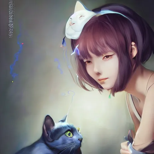 Prompt: girl with cat ears in a biology lab, by WLOP, by Artgerm, by Yoshitaka Amano, by Ilya Kuvshinov, digital art, trending on artstation, beautiful lightning, atmospheric, fantasy