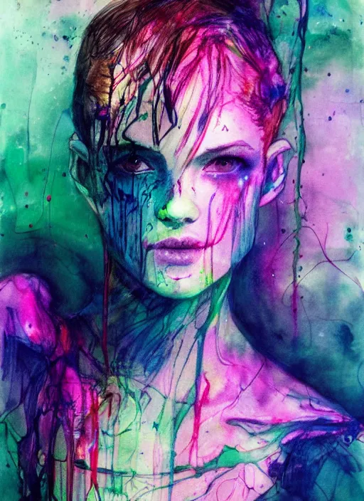 Image similar to green ranger by agnes cecile, luminous design, pastel colours, ink drips, autumn lights