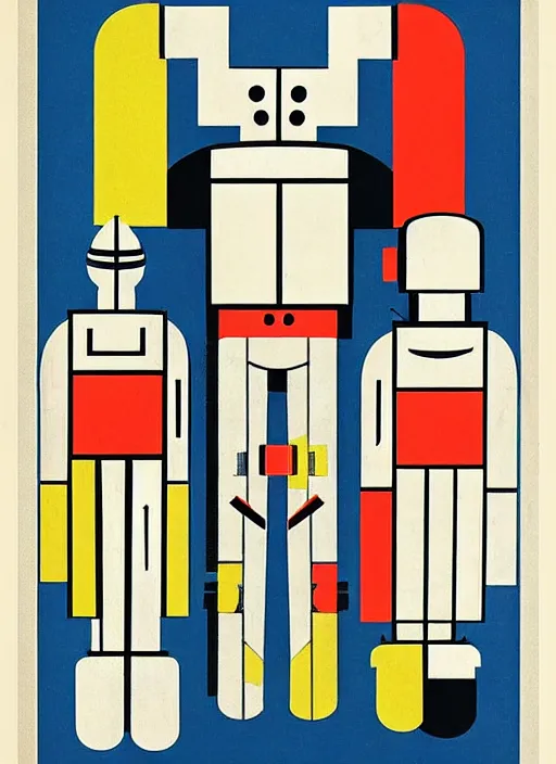 Image similar to warrior robots by Jan Tschichold, De Stijl, Constructivist