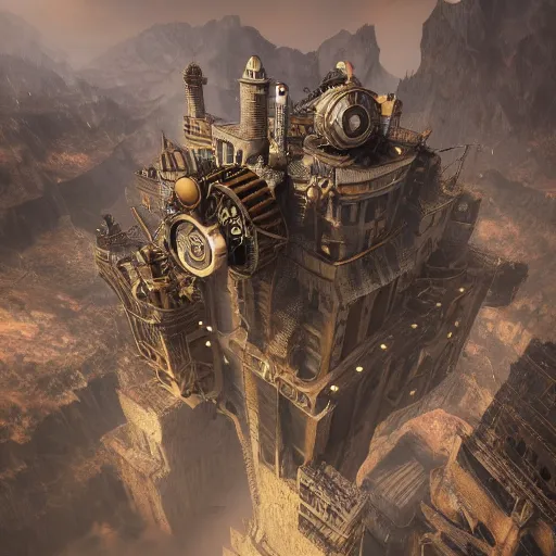 Prompt: a flying steampunk fortress, extremely detailed, behrens style, octane render, fantasy digital art, beautiful composition, trending on artstation
