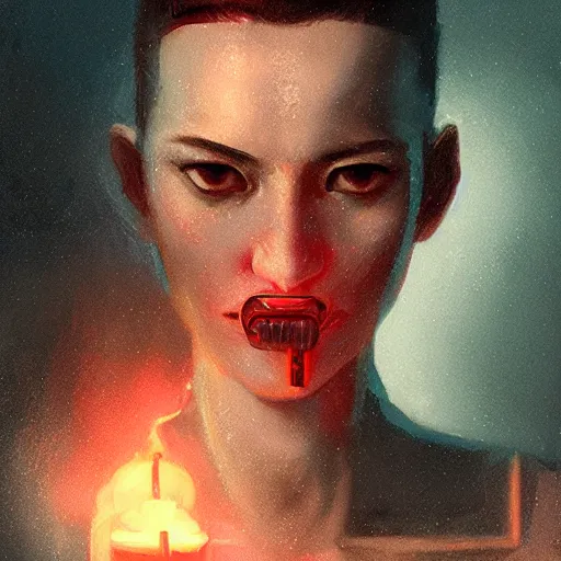 Image similar to a portrait of an attractive robot smoking by greg rutkowski, sung choi, mitchell mohrhauser, maciej kuciara, johnson ting, maxim verehin, peter konig, 8 k photorealistic, cinematic lighting, hd, high details, dramatic, dark atmosphere, trending on artstation