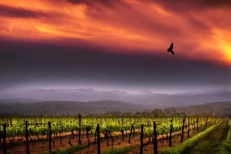 Image similar to amazing landscape photo of vineyard with an eagle in sunset by marc adamus beautiful dramatic lighting