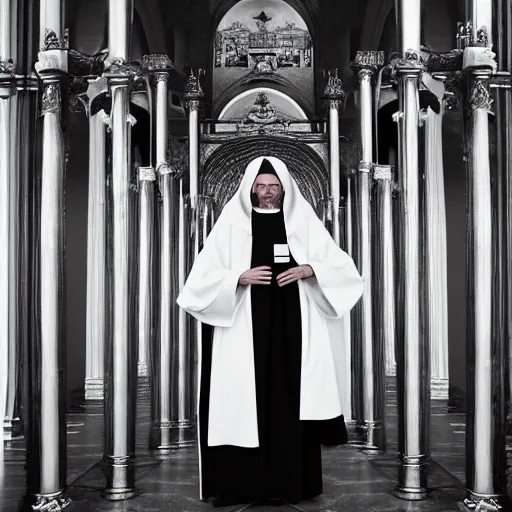 Prompt: award winning photo Aphex twin dresses as nuns,Very long arms, in a sanctuary —width 1024 —height 1024