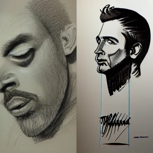 Prompt: portait of man, studio light, realistic, ink, line drawing, sketch, fineart