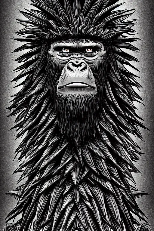 Image similar to pineapple ape humanoid figure monster, symmetrical, highly detailed, digital art, sharp focus, trending on art station, kentaro miura manga art style