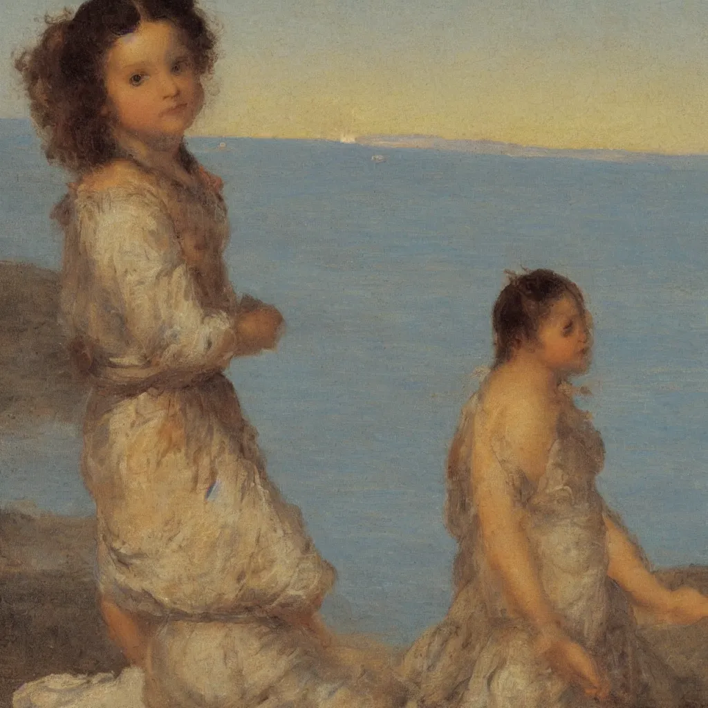 Image similar to close up of a girl on the beach,sunset, atVille Franche sur Mer by Claude Lorraine