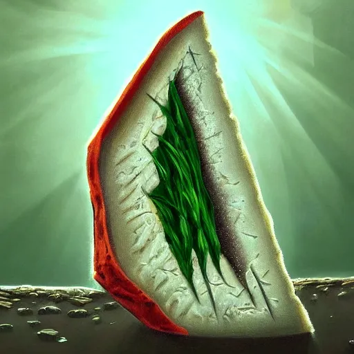 Image similar to a wedge of cheese winning the Green Award, badge, artstation hall of fame gallery, editors choice, #1 digital painting of all time, most beautiful image ever created, emotionally evocative, greatest art ever made, lifetime achievement magnum opus masterpiece, the most amazing breathtaking image with the deepest message ever painted, a thing of beauty beyond imagination or words