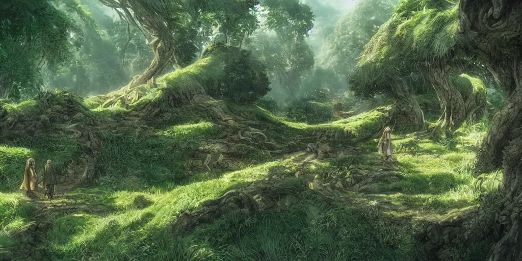 Image similar to lush and beautiful concept art for the shire, lord of the rings, peter jackson, studio ghibli, detailed,