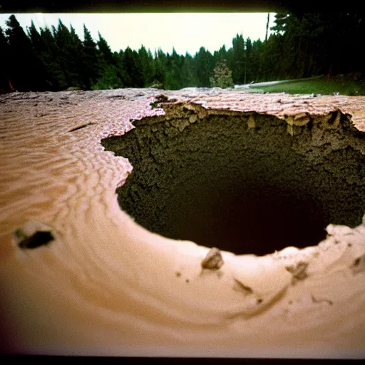 Image similar to infinity nightmare sinkhole, accidentally photographed, accidental photo portra 8 0 0 in the 9 0 s