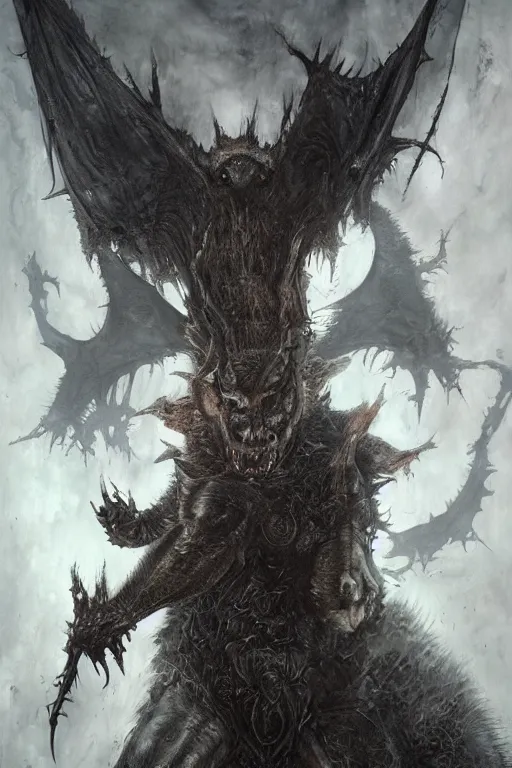 Image similar to portrait of a wolf ork bat hybrid by hr giger, greg rutkowski, luis royo and wayne barlowe as a diablo, resident evil, dark souls, bloodborne monster