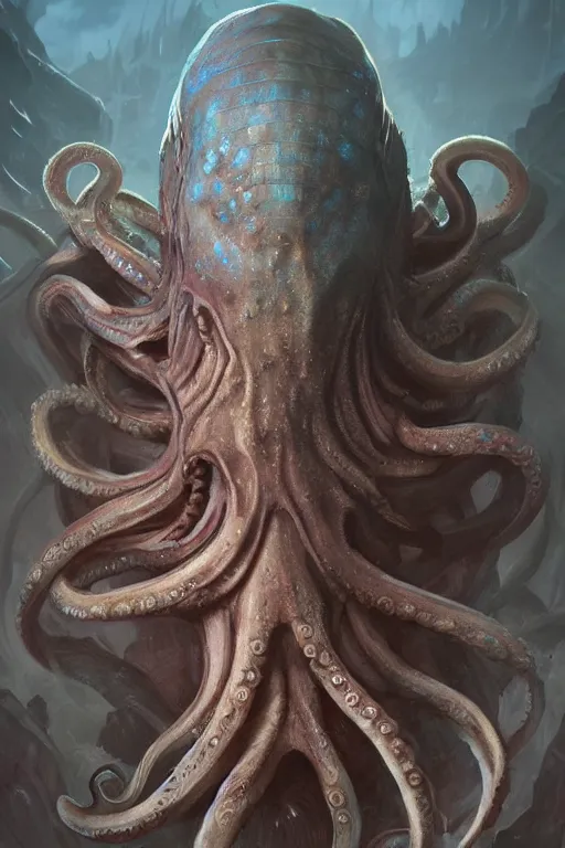 Prompt: digital portrait of octopus alien in the style of horizon zero dawn, machine face, intricate, elegant, highly detailed, digital painting, artstation, concept art, smooth, sharp focus, illustration, art by artgerm and greg rutkowski and hr giger, zdzisław beksinski, horror, slimy, 8 k