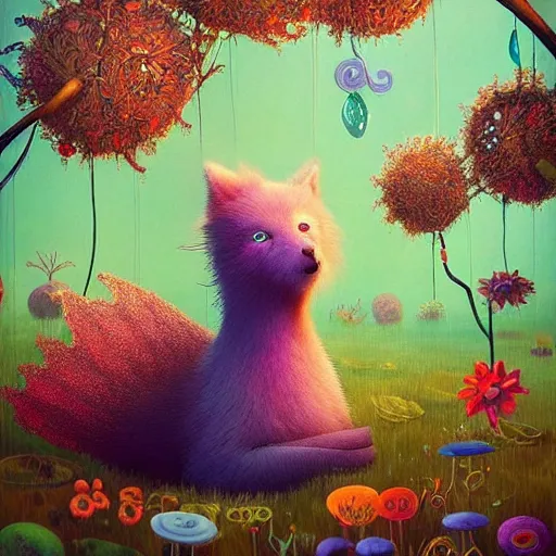 Image similar to pixar, surreal hybrid animals, nostalgia for a fairytale, magic realism, flowerpunk, mysterious vivid colors by andy kehoe and amanda clarke en un mundo de Gediminas Pranckevicius