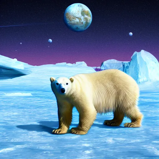 Prompt: polar bear on iceberg in mars, outer space, planet mars, photorealistic, high resolution,, trending on deviantart, hdr, hyper detailed, insane details, intricate, elite, ornate, dramatic lighting