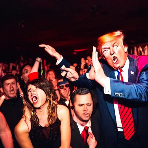 Image similar to trump freaking out on a rave, club photography