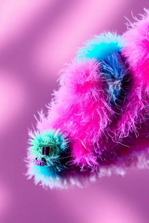 Image similar to high quality close-up photo pearlescent fluffy caterpillar! gorgeous highly detailed hannah yata elson peter cinematic pink lighting high quality low angle hd 8k sharp shallow depth of field