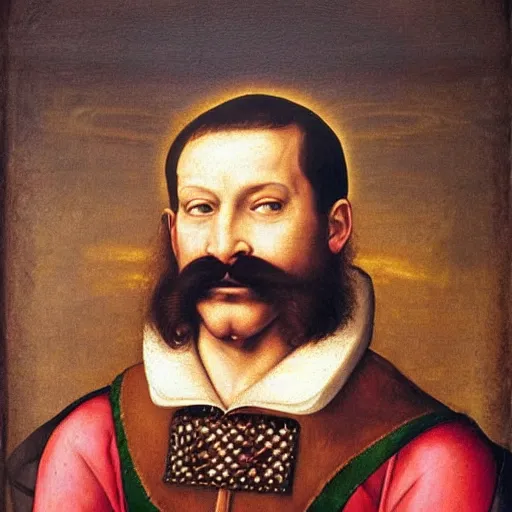 Prompt: detailed renaissance portrait painting of gentleman with a glorious moustache